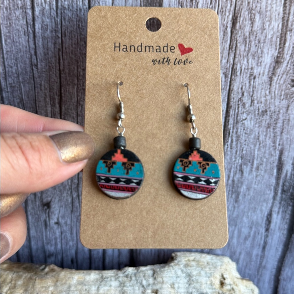 Earth Art Handcrafted Artisan Black and Teal Earrings